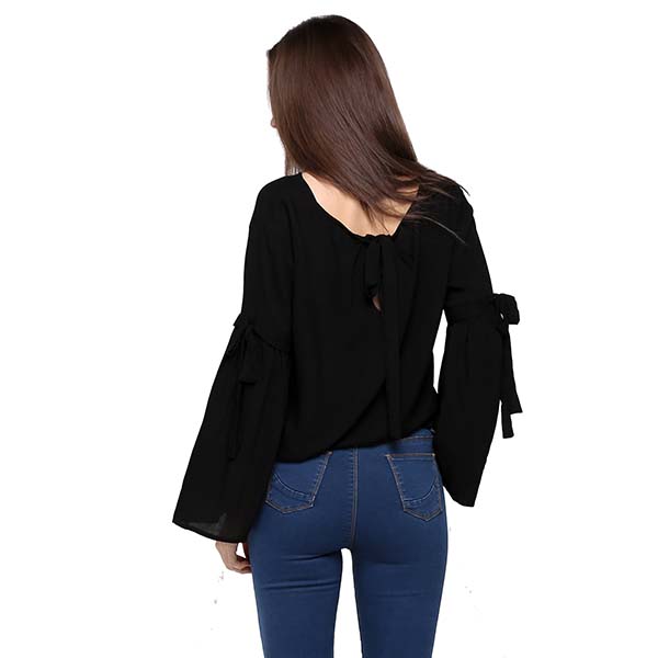 ladies black long sleeve chiffon blouse