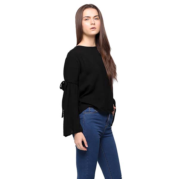 ladies black long sleeve chiffon blouse